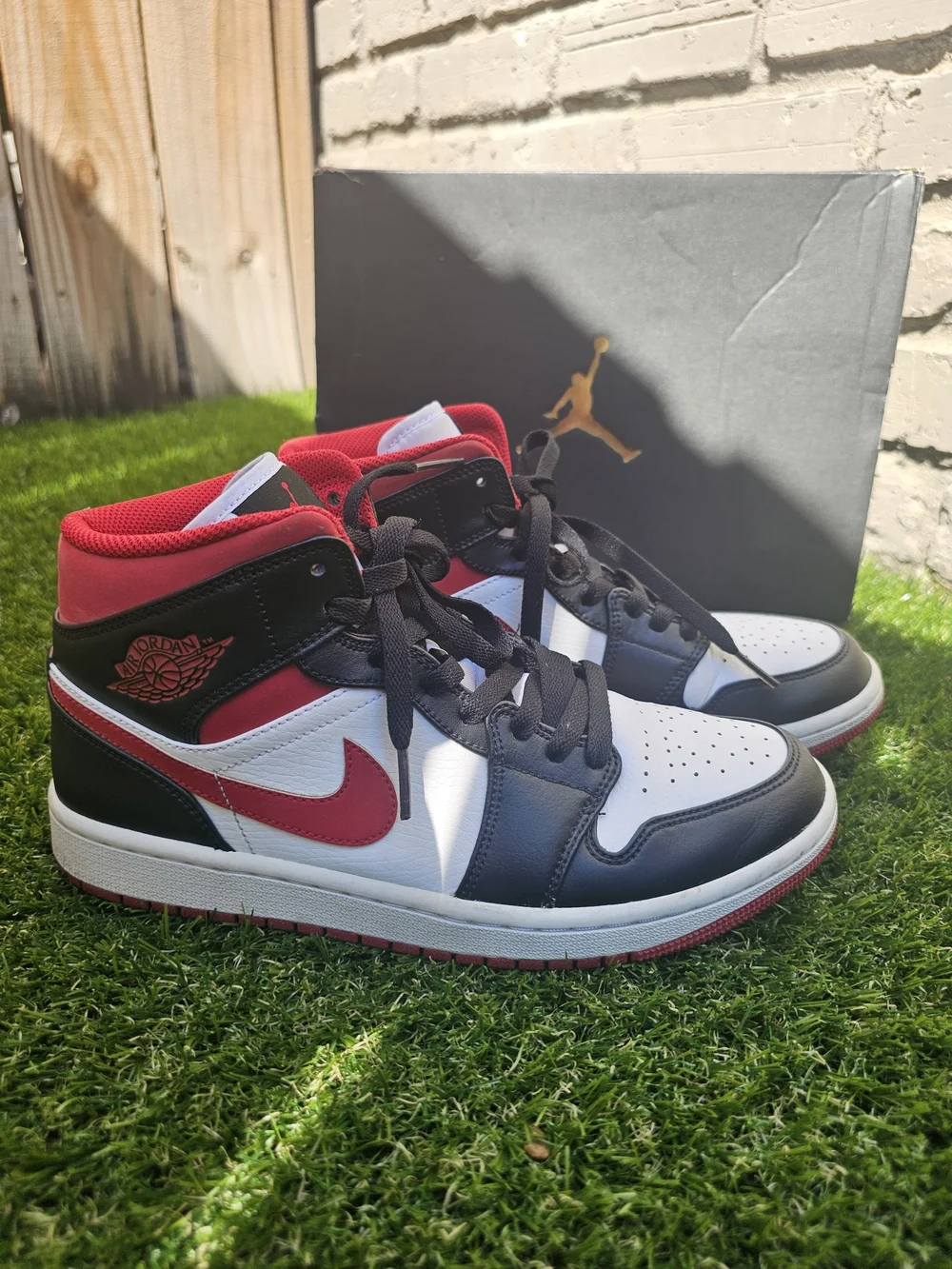 Jordan Mid-Top Sneakers in Black, White & Red